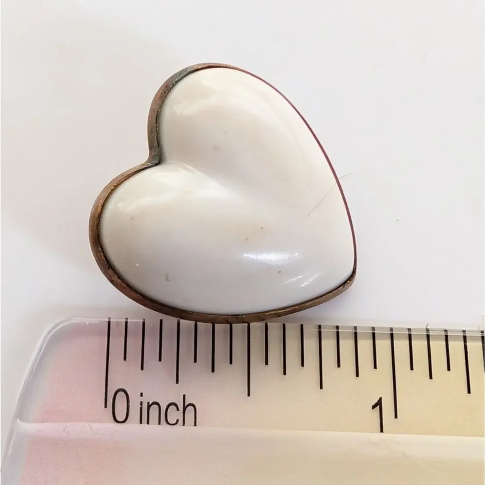 Vintage Estate Collectible White Acrylic Love Valentine's Day Heart Brooch